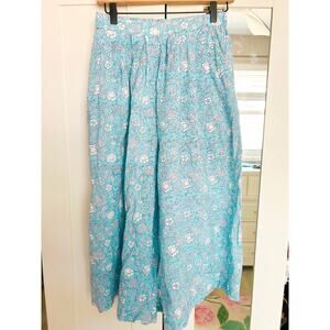 Anokhi Block Print Wide Leg Cropped Pants Blue Sz Medium